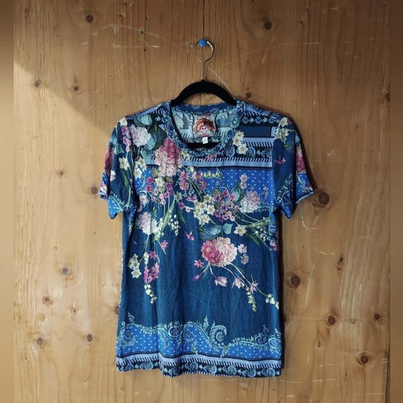 Johnny Was Tops Johnny Was Multicolor Floral Patterned Bird Theme